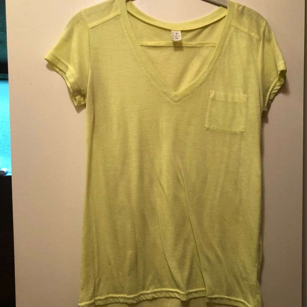 Neon yellow green sheer v neck BP pocket tee